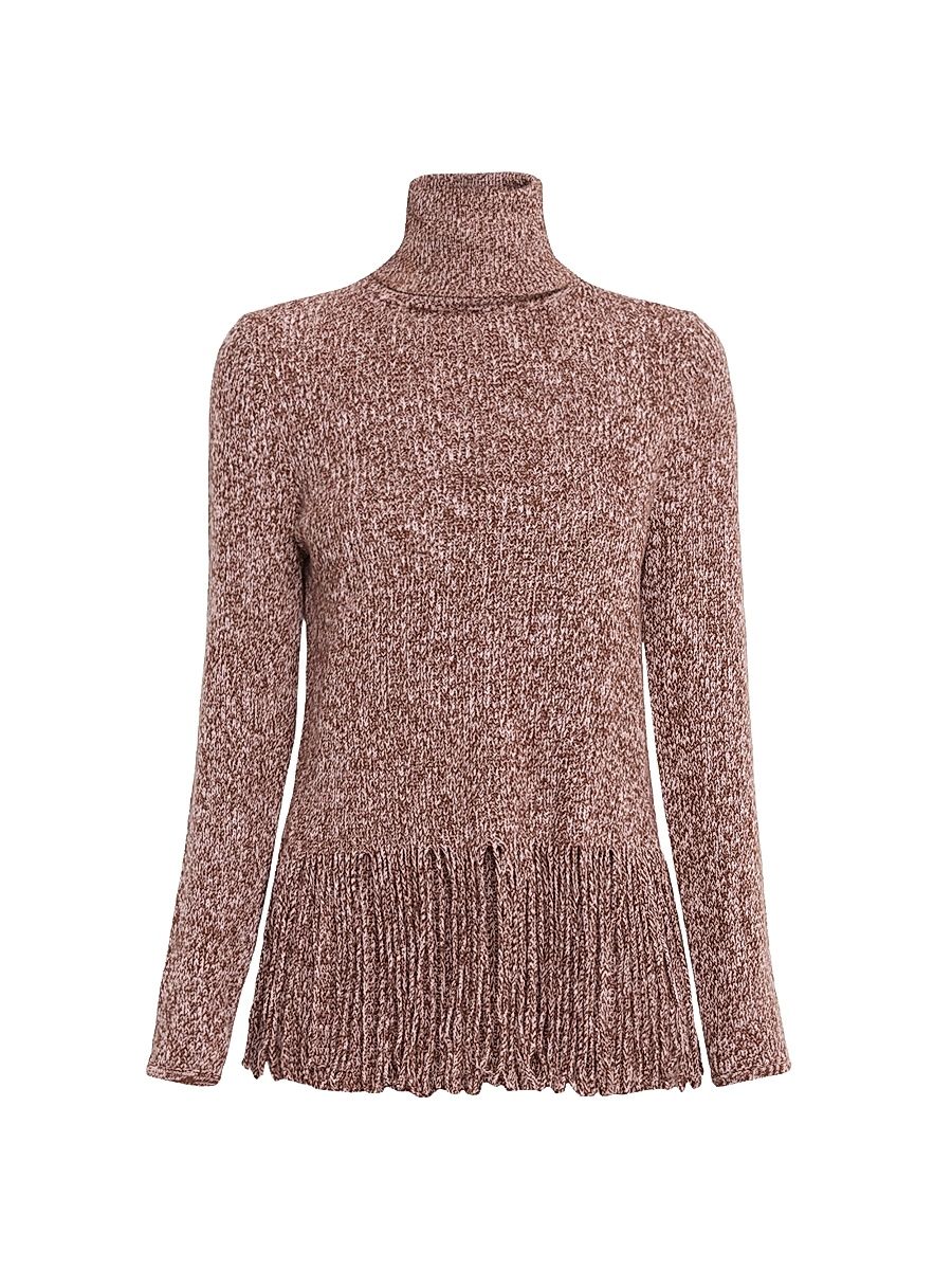 Women's Hypnotic Fringe-Trim Wool Sweater - Medium Brown - Size 8