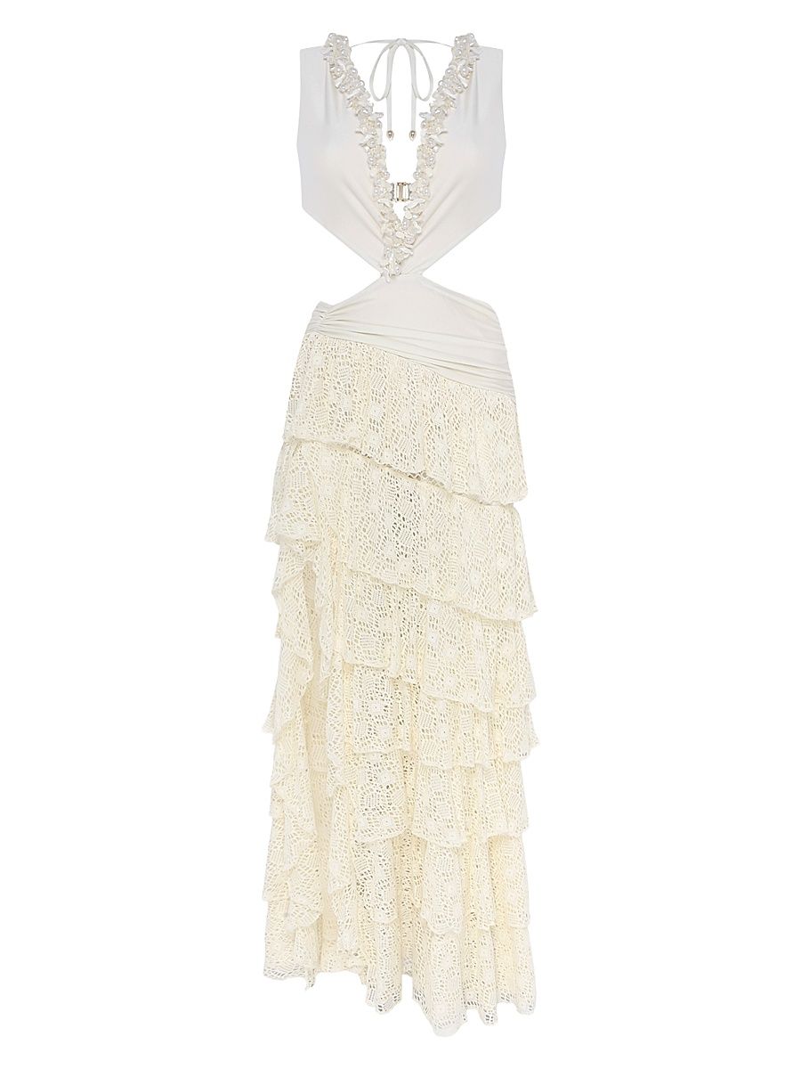 Women's Martina Ruffle Maxi Dress - Off White - Size XS