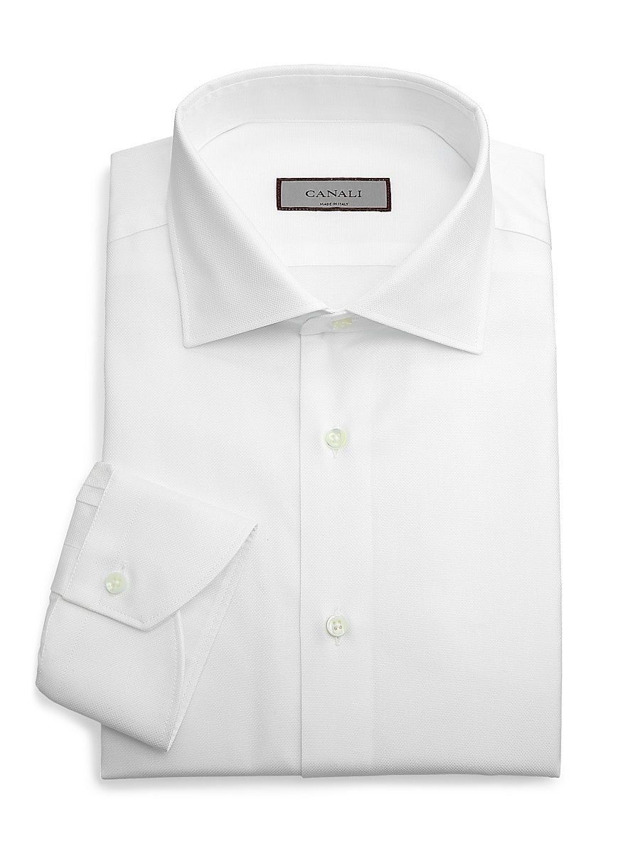 Men's Solid Mini Pique Dress Shirt - White - Size 17
