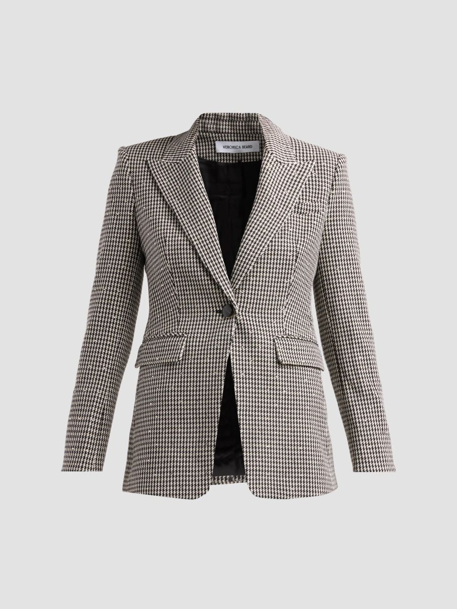 Veronica Beard Women's Livvy Houndstooth Dickey Jacket - Oatmeal Melange Black - Size 16