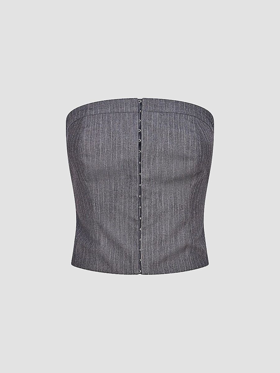 Women's Mondrian Pinstripe Bustier Top - Grey - Size XL
