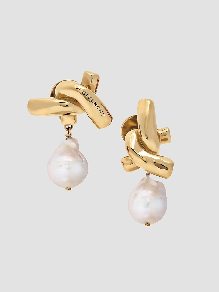 Givenchy Women's Chain Link Asymmetric Earrings in Metal and Pearl - White Golden