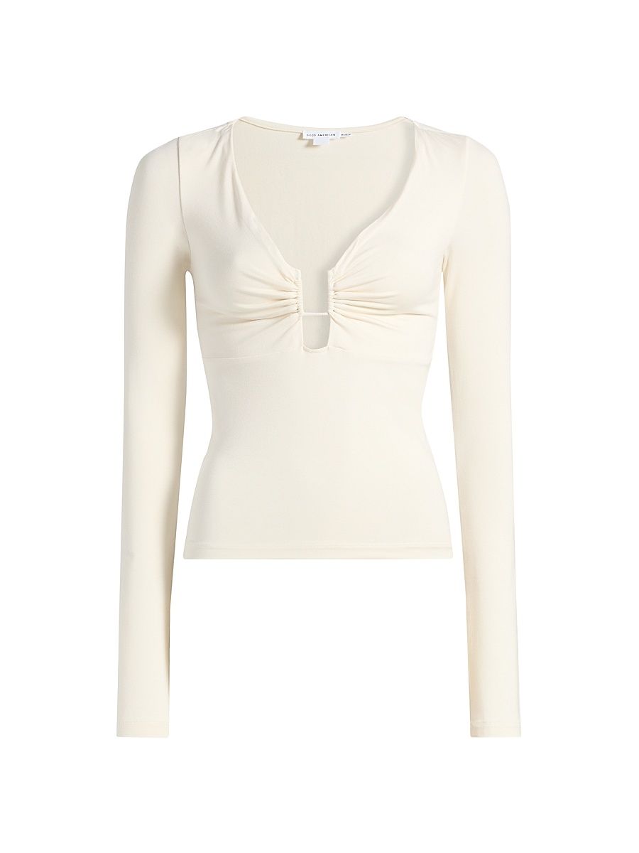 Women's U-Wire Gathered Jersey Long-Sleeve Top - Ecru - Size XL