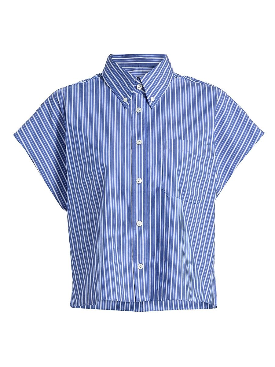 Women's Carmena Striped Cotton-Blend Button-Down Top - Cobalt Stripe - Size Large