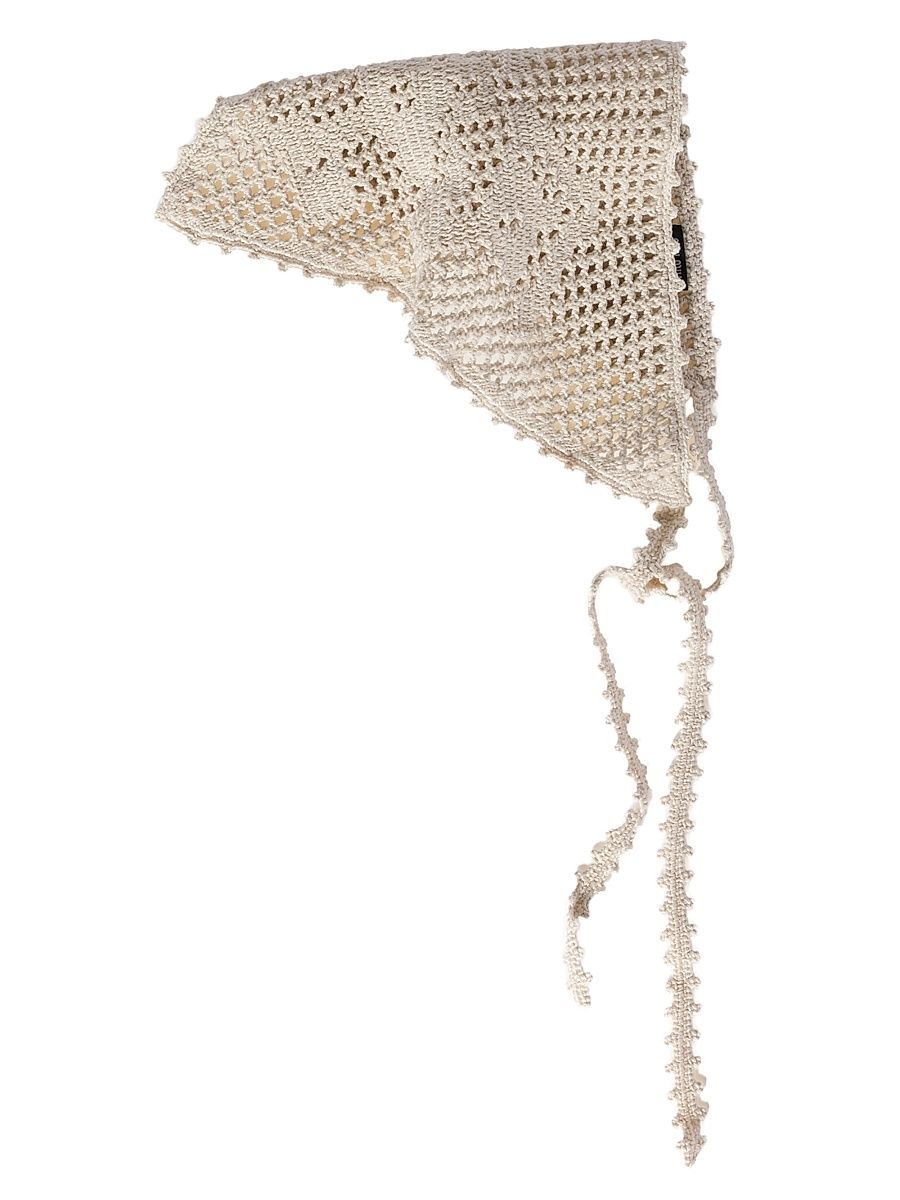 Women's Crochet Cotton Triangle Scarf - Beige Khaki