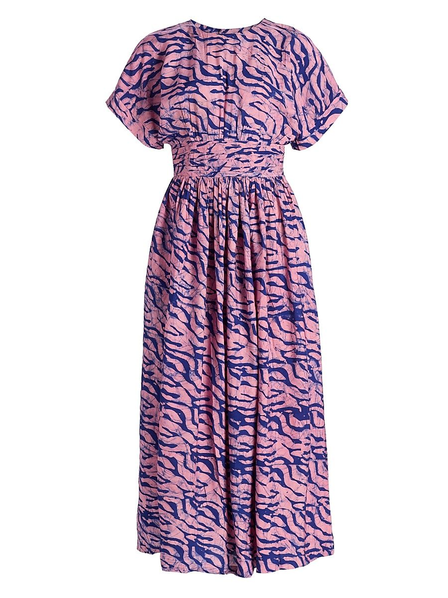 Women's Ayoku Abstract Print Ruched A-Line Maxi Dress - Pink Blue - Size XL