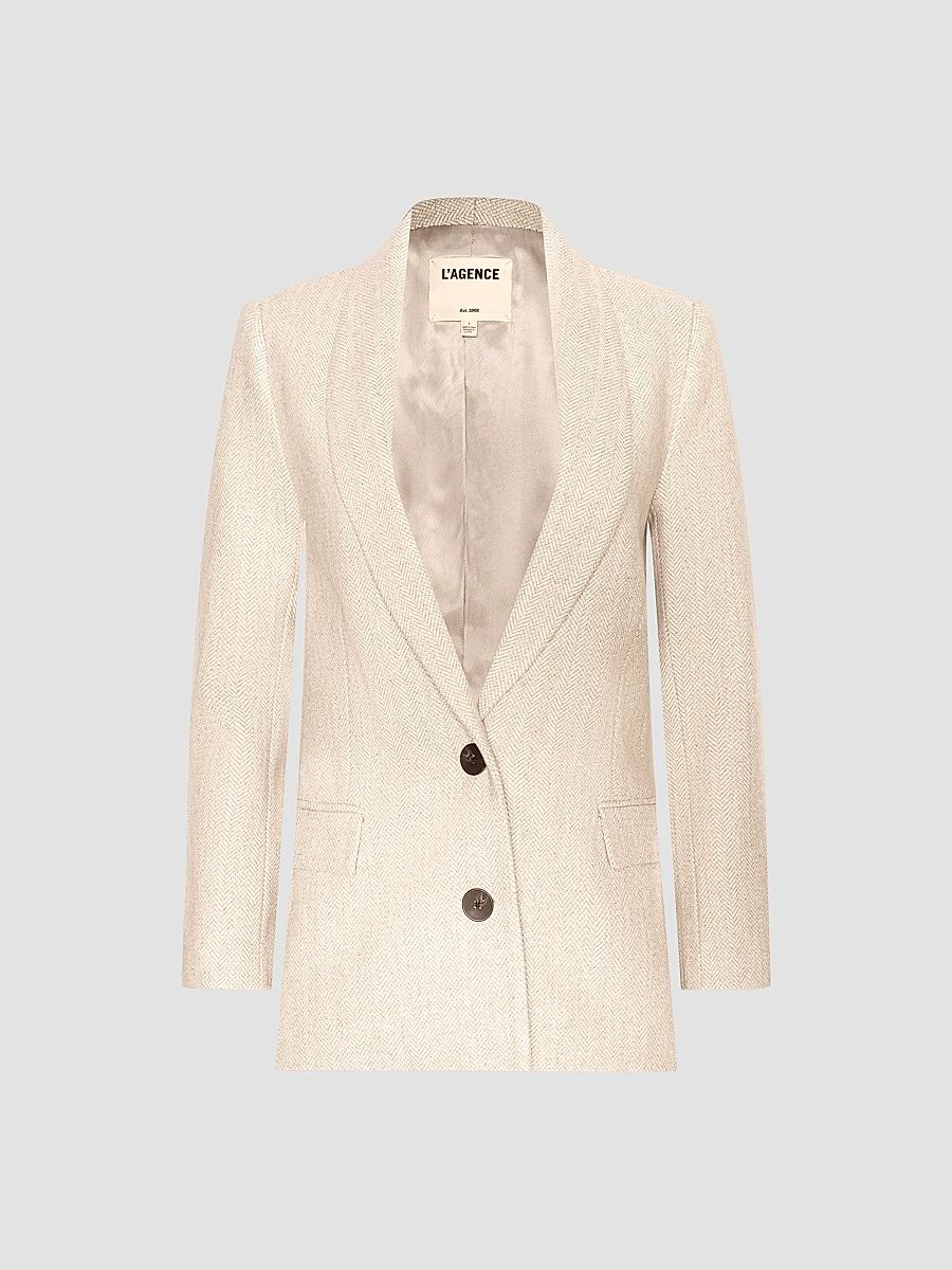 Women's Amélie Herringbone Wool-Blend Blazer - Cappuccino - Size 12