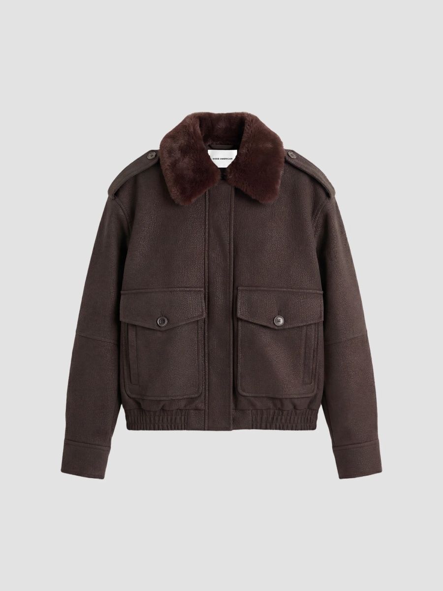 Good American Women's The Better Than Leather Bomber - Espresso - Size XS