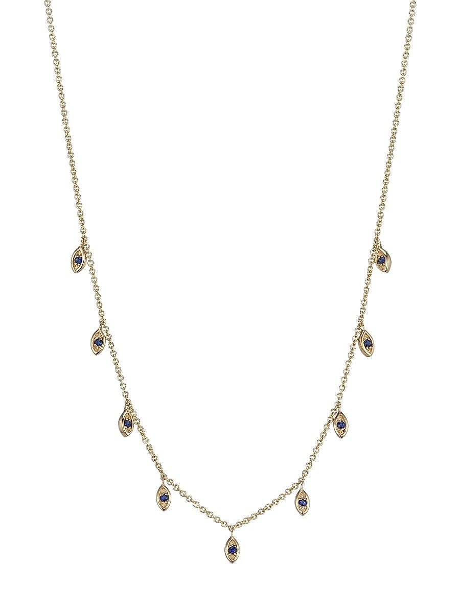Women's 14K Yellow Gold & Sapphire Marquise Charm Necklace - Gold
