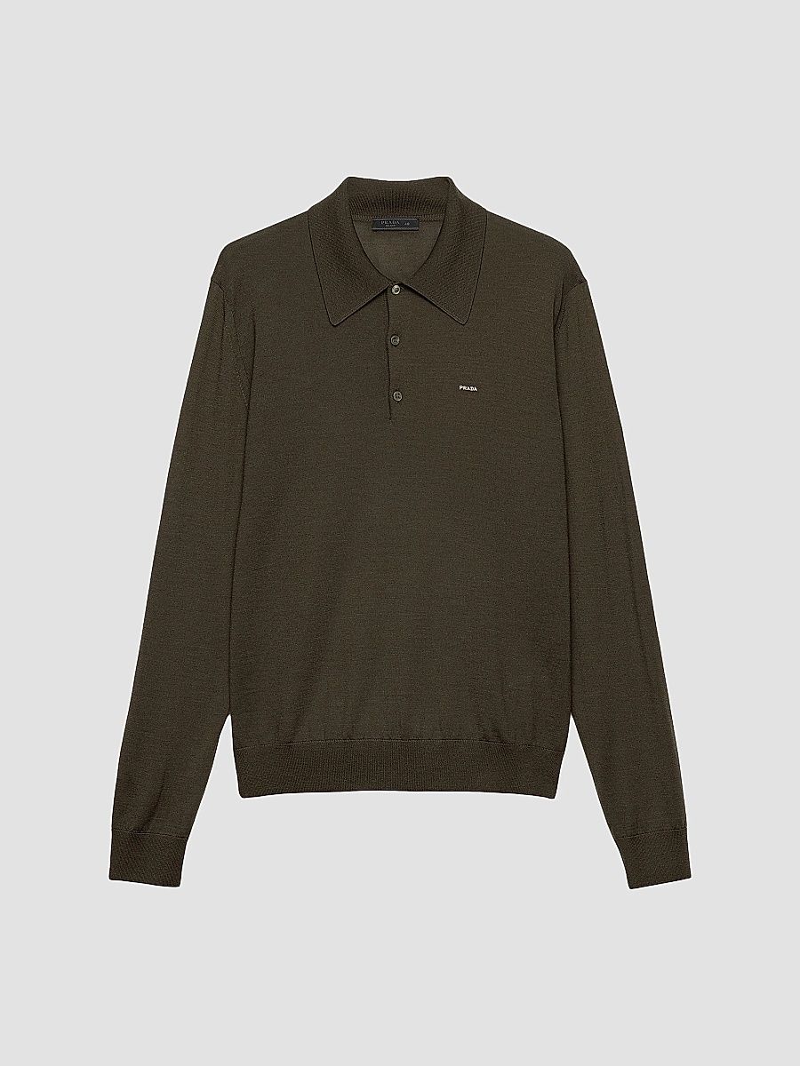Prada Men's Worsted Wool Polo Shirt - Green - Size 44