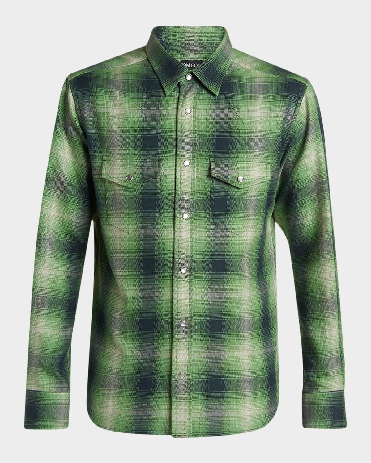Men & apos;s Slim-Fit Cotton Check Double-Pocket Western Shirt