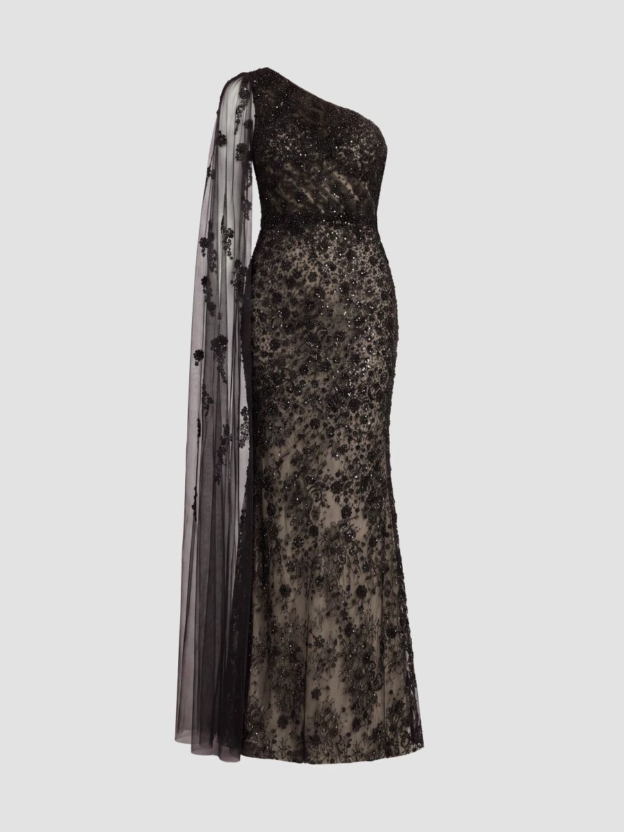 Mac Duggal Women's Embellished Lace One-Shoulder Gown - Black - Size 12