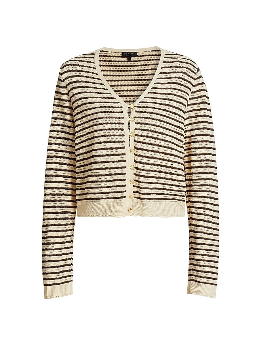 Women's Zoey Striped Knit Cardigan - Beige Multi - Size Small