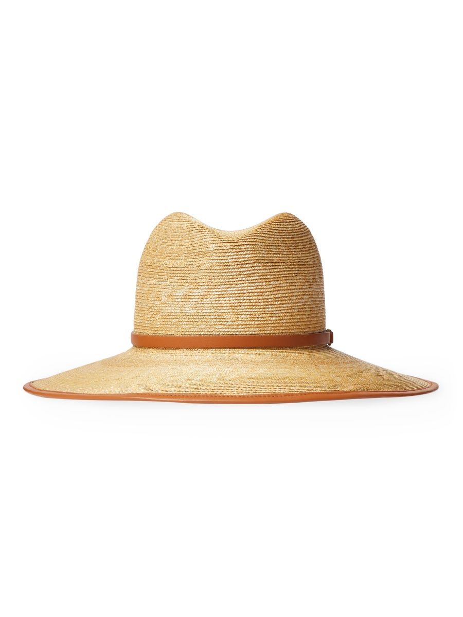 Valentino Women's VLogo Signature Straw And Leather Fedora Hat - Natural Almond - Size Medium