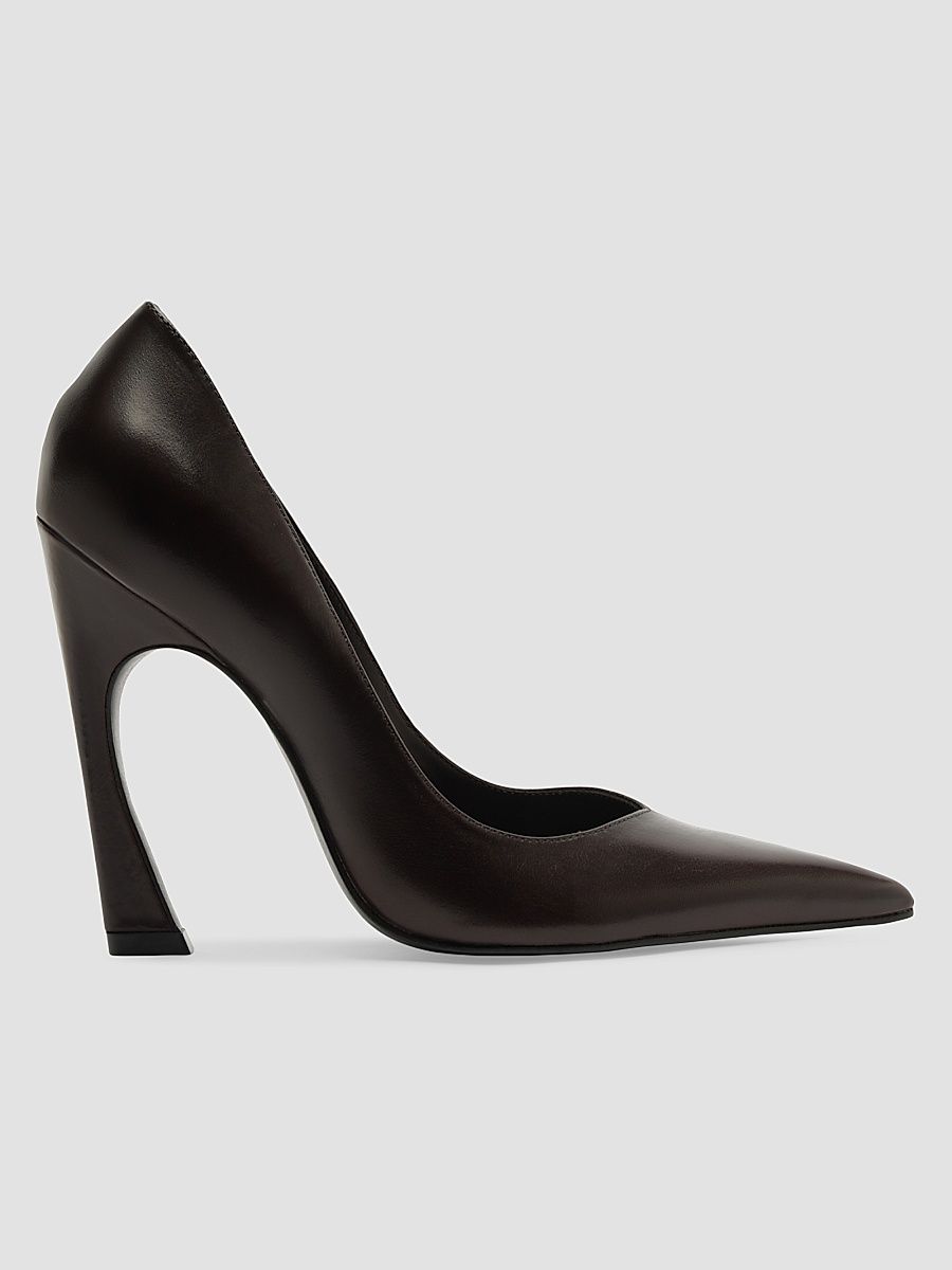 Women's Lexi 110MM Leather Curved-Heel Pumps - Dark Brown - Size 11