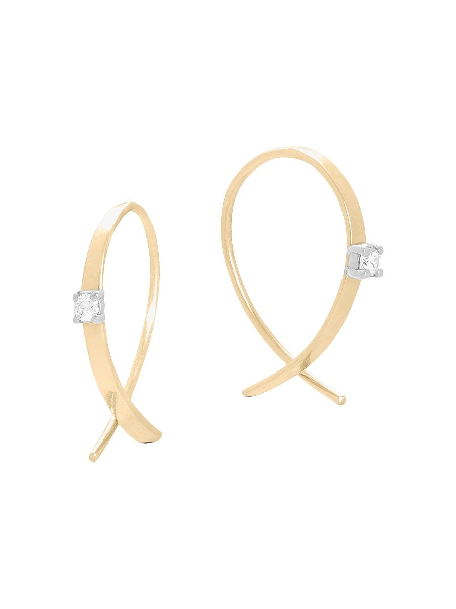 Women's Solo Mini 14K Gold & Diamond Flat Upside Down Hoops - Gold