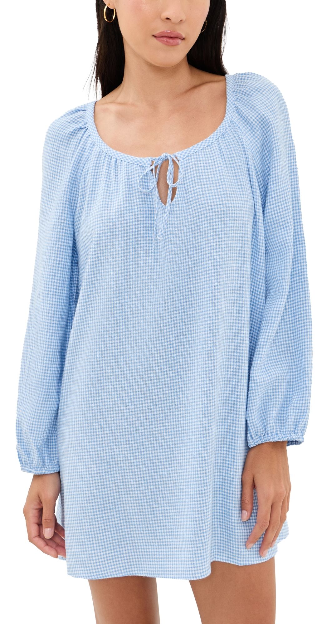 Eberjey Linen Blend Short Dress Gingham White/Summer Blue XL