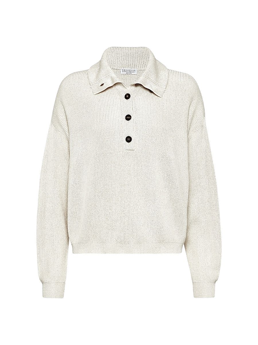 Women's Sparkling Cotton Vanisé English Rib Knit Polo Shirt - Cool Beige - Size XXXL