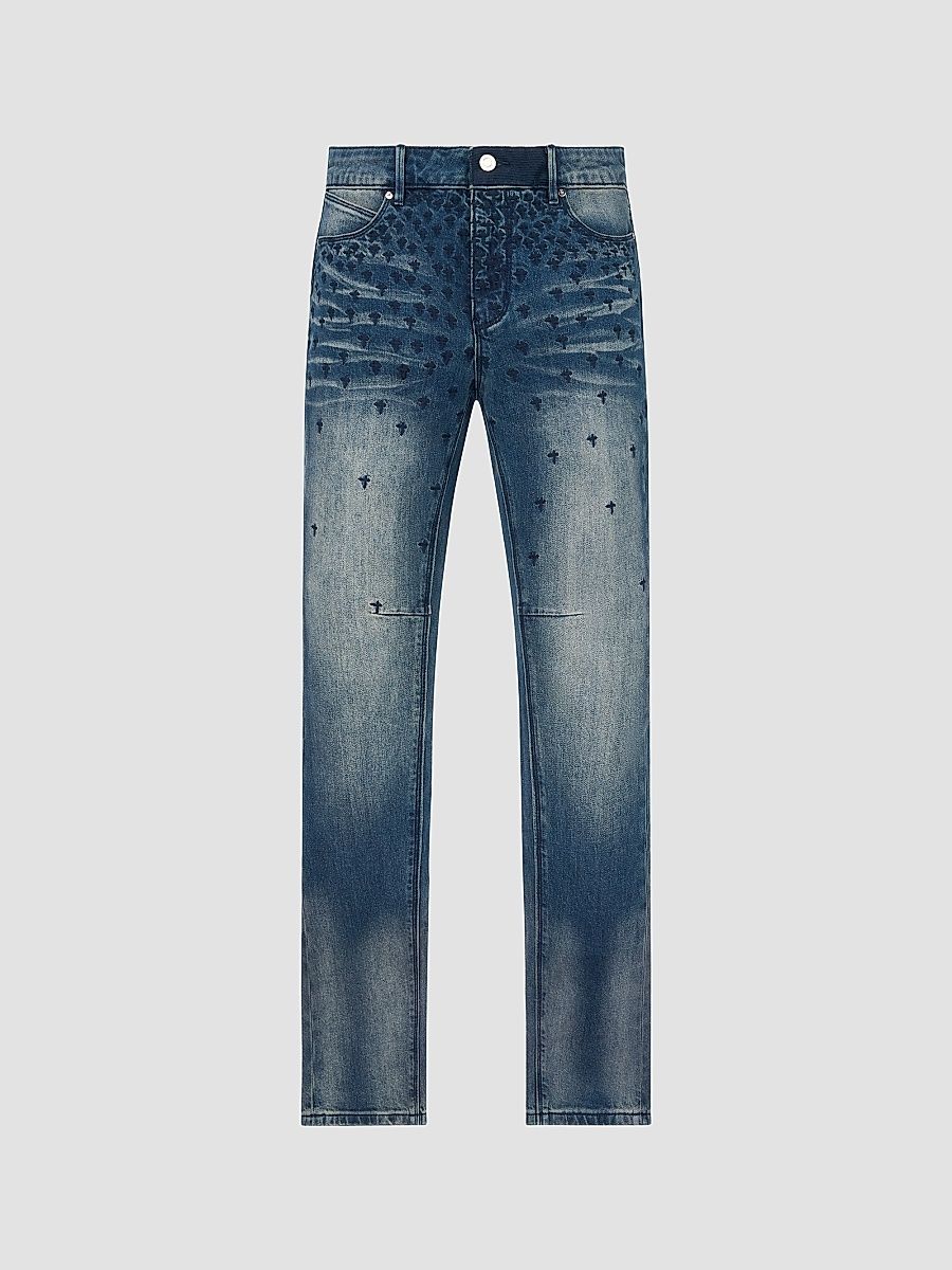 Men's Curva Ultra Bryant Cross-Stitch Skinny Jeans - Coastal Rinse Allover Cross - Size 38
