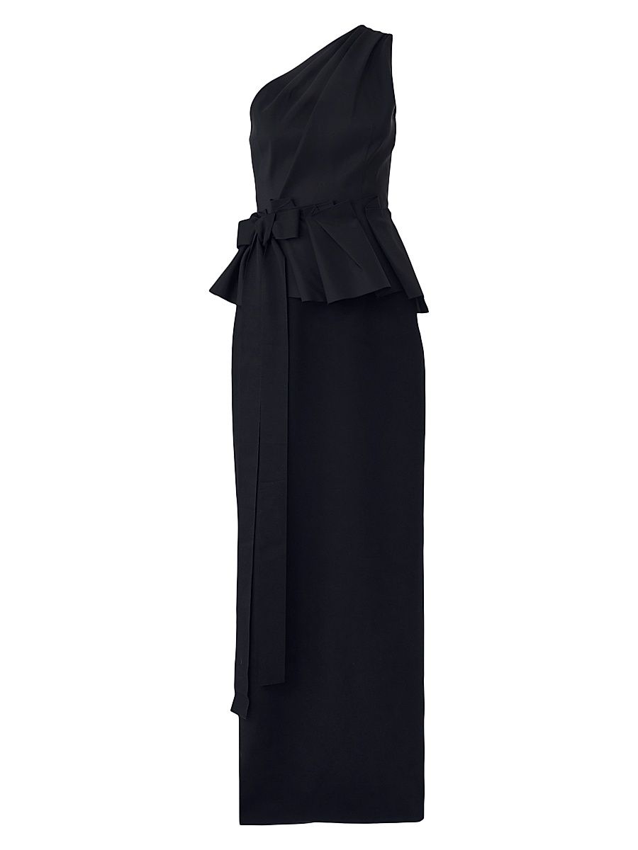Women's Bow-Detailed One-Shoulder Column Gown - Black - Size 2
