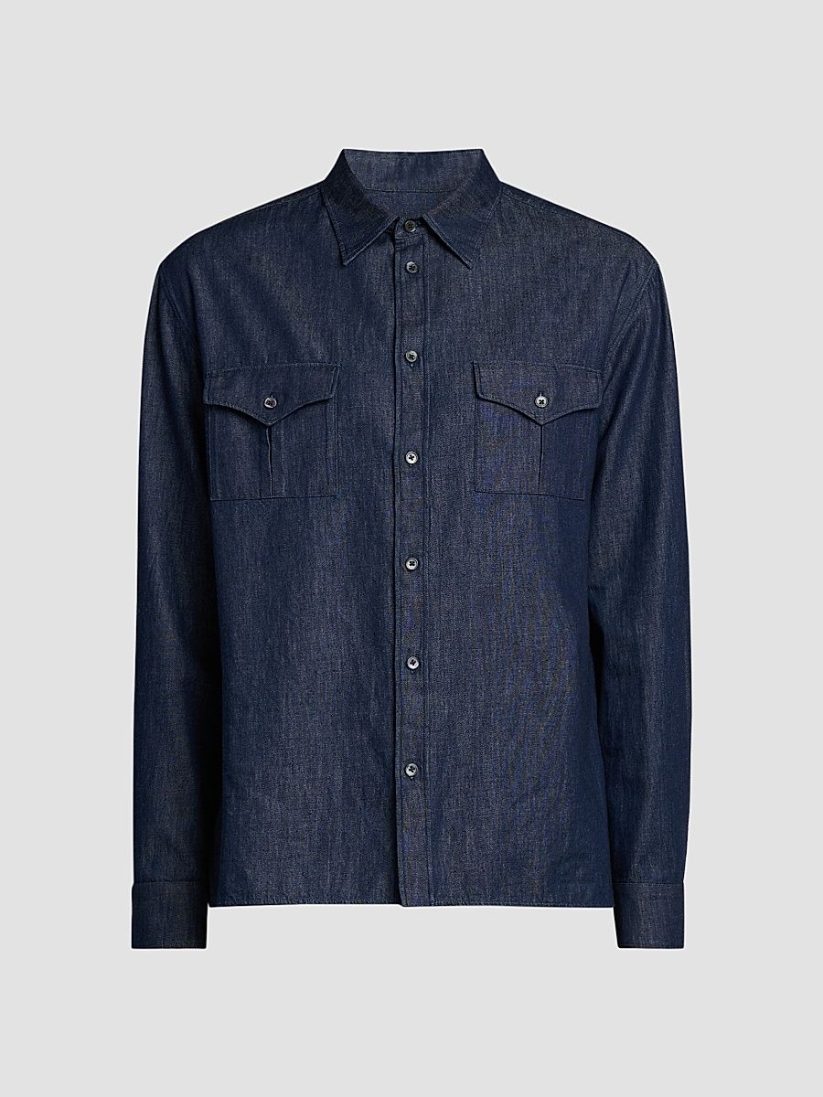Men's Chambray Button-Front Utility Shirt - Magnet - Size 28