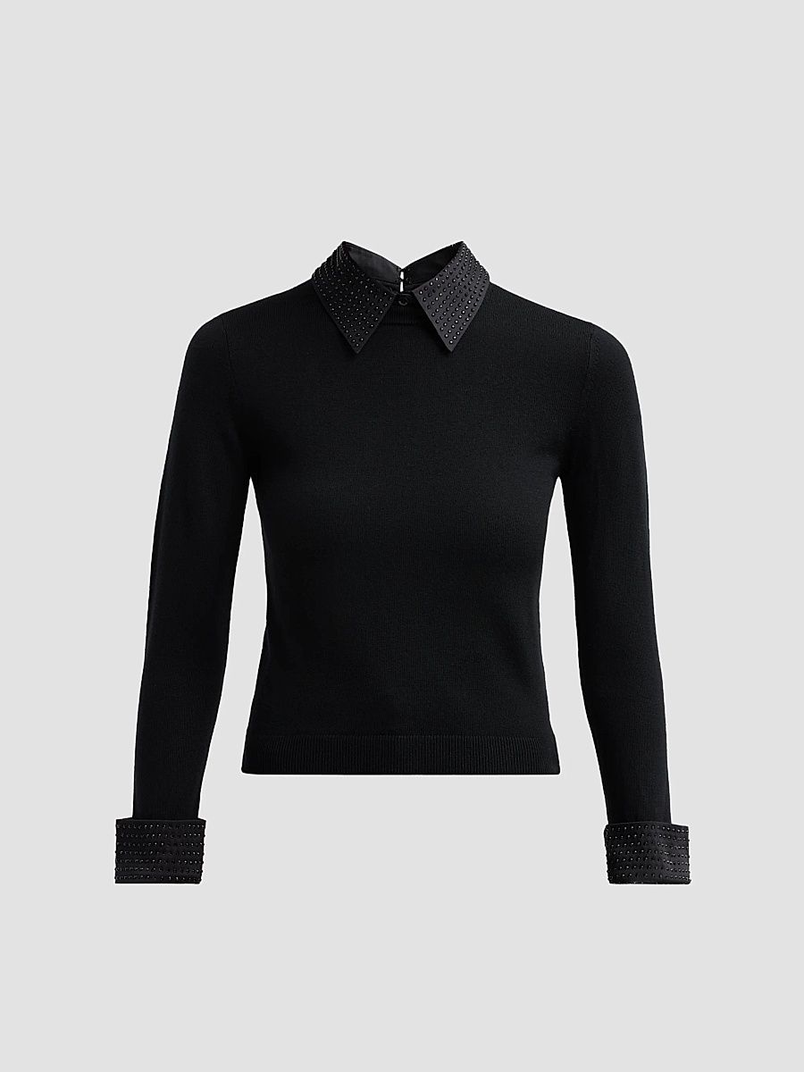ALICE + OLIVIA Women's Porla Embellished Collared Sweater - Black - Size XL