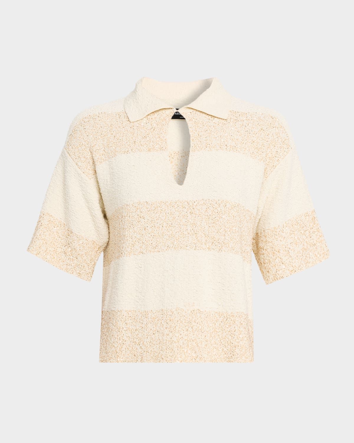 Sequin Striped Boucle-Knit Polo Shirt