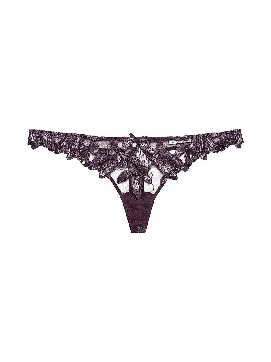 Women's Lily Embroidered Hipster Thong - Aubergine - Size XL