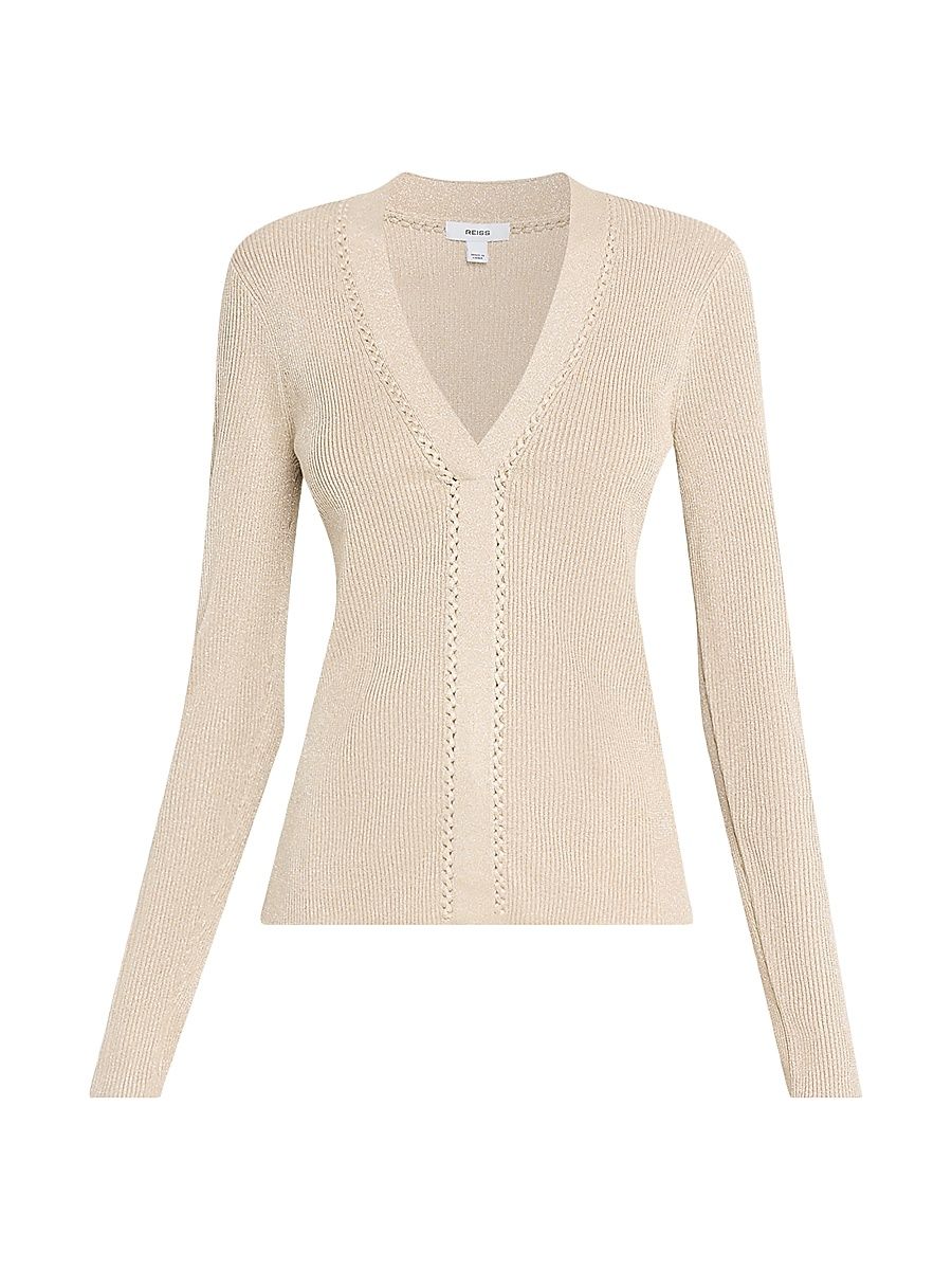 Women's Lula Wool-Blend Metallic Sweater - Champagne - Size Medium