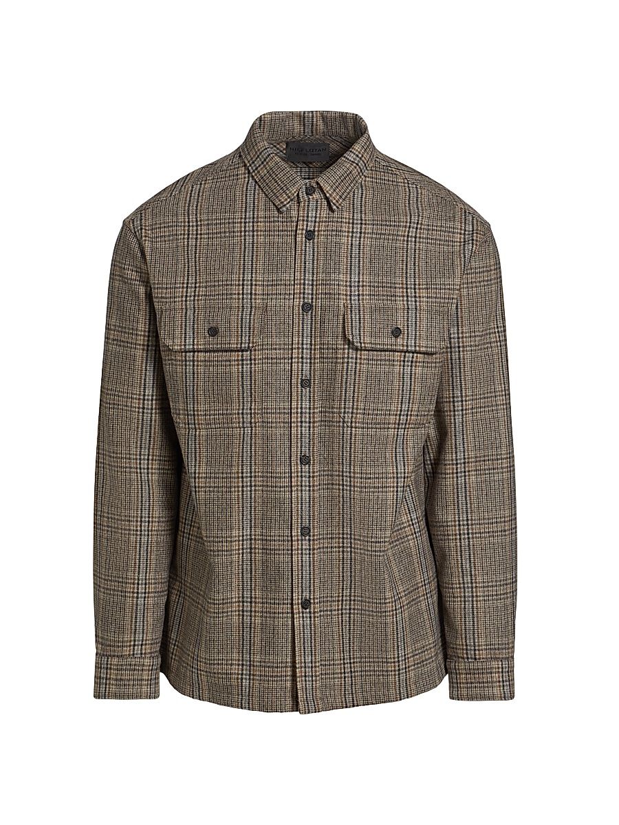 Men's Evander Plaid Wool-Blend Work Shirt - Sand Plaid - Size Large