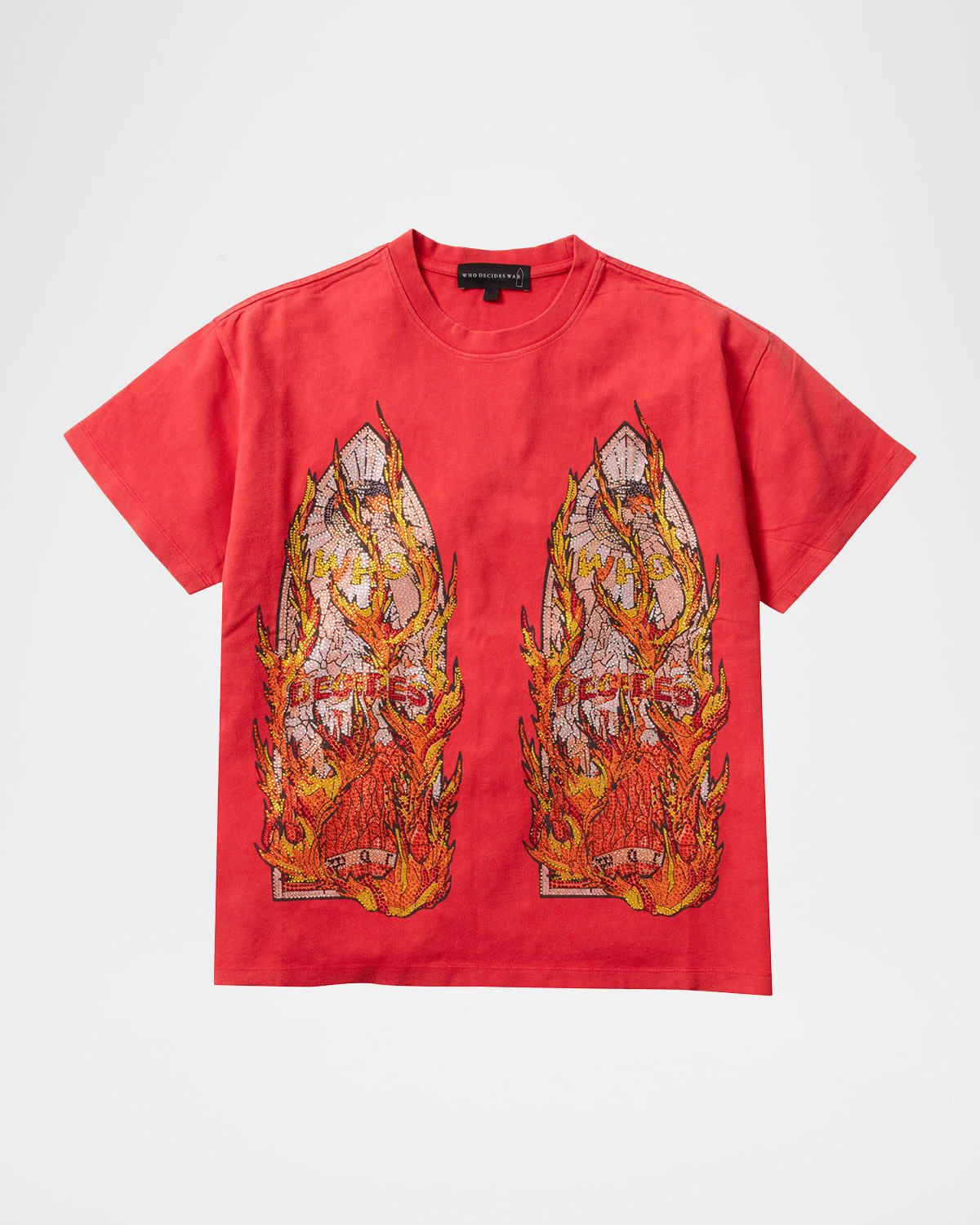 Men & apos;s Rhinestone Flame Glass Jersey Cotton T-Shirt