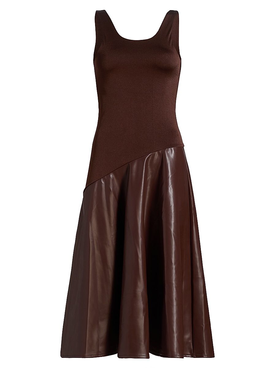 Women's Martina Faux Leather Midi-Dress - Brown - Size Medium