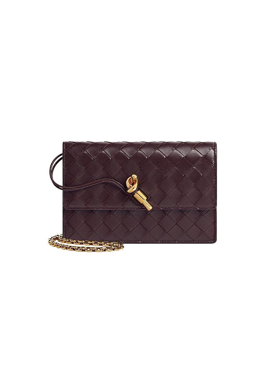Women's Andiamo Intrecciato Leather Chain Pouch - Dark Barolo Brass