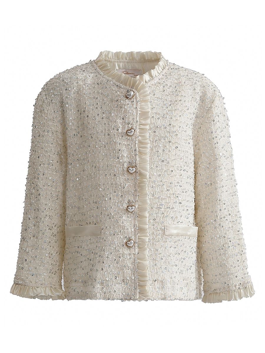 Little Girl's & Girl's Sequin Tweed Jacket - Cream - Size 5