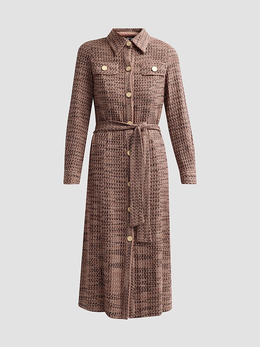 Women's Tweed Knit Belted Midi Dress - Charmeuse Biscotti Black - Size XXL
