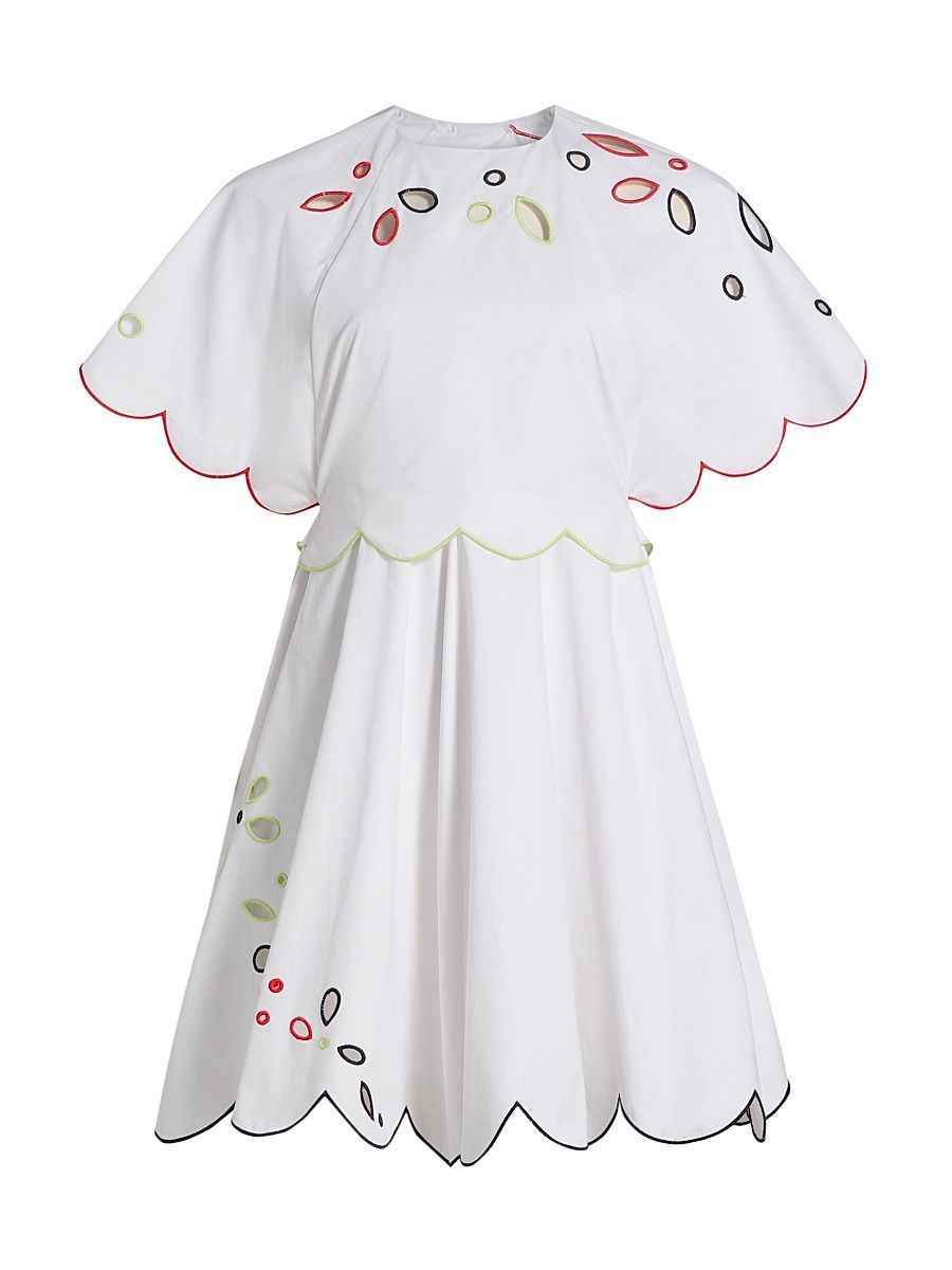 Women's Buttercup Scalloped Cotton Minidress - White Multi - Size 12