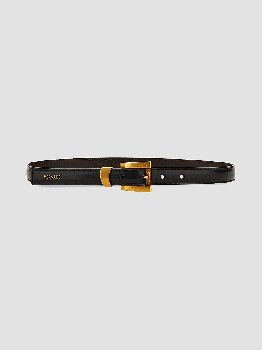 Women's Logo Leather Belt - Black Gold - Size Large