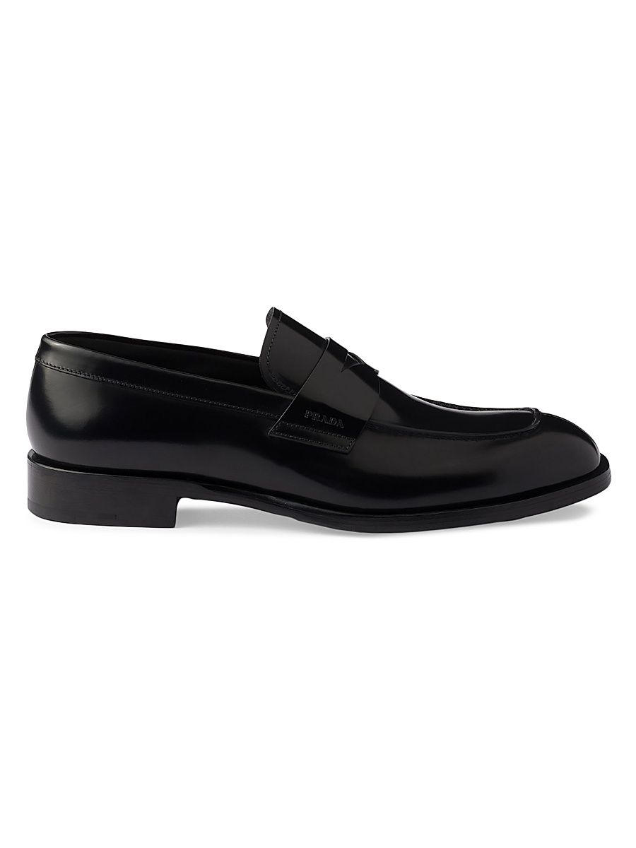 Men's Brushed Leather Loafers - Black - Size 12