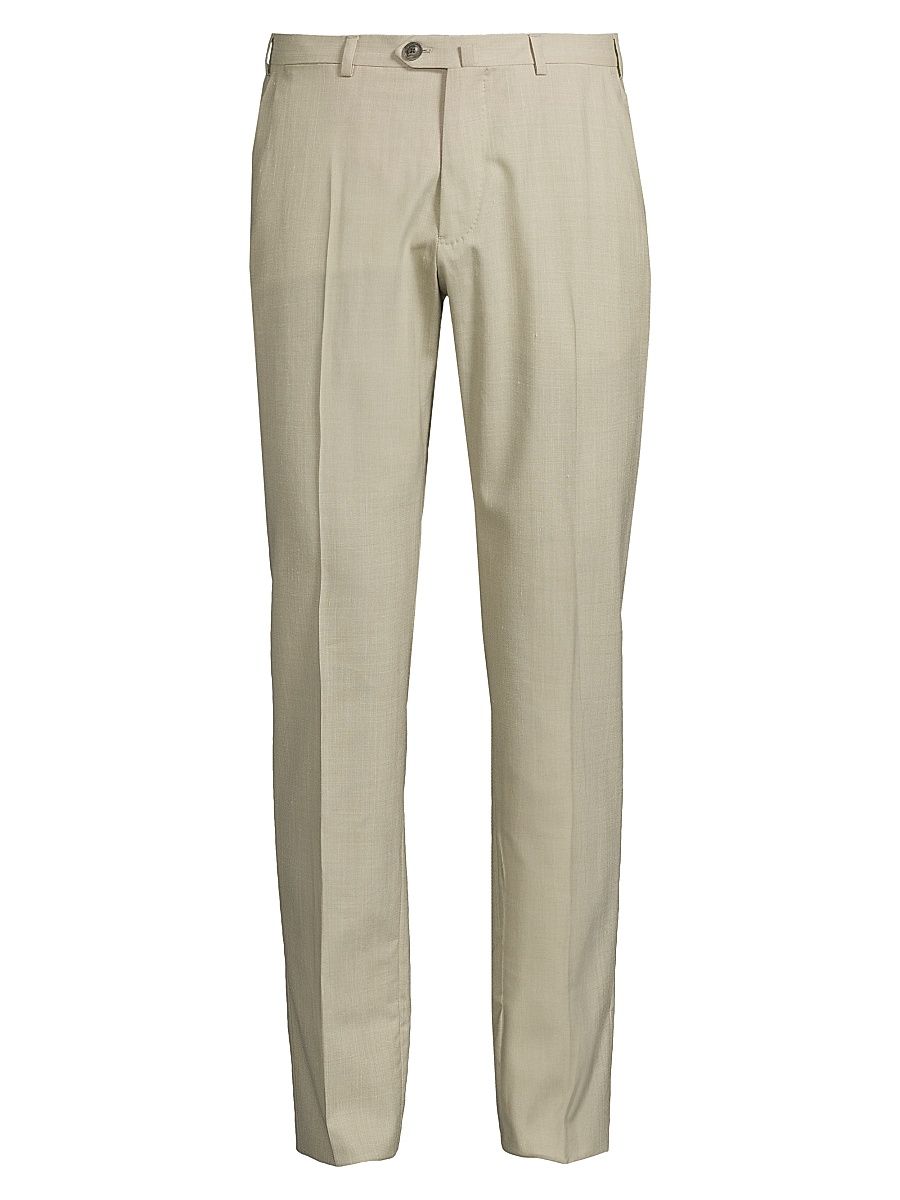 Men's Textured Crease-Front Trousers - Tan - Size 38
