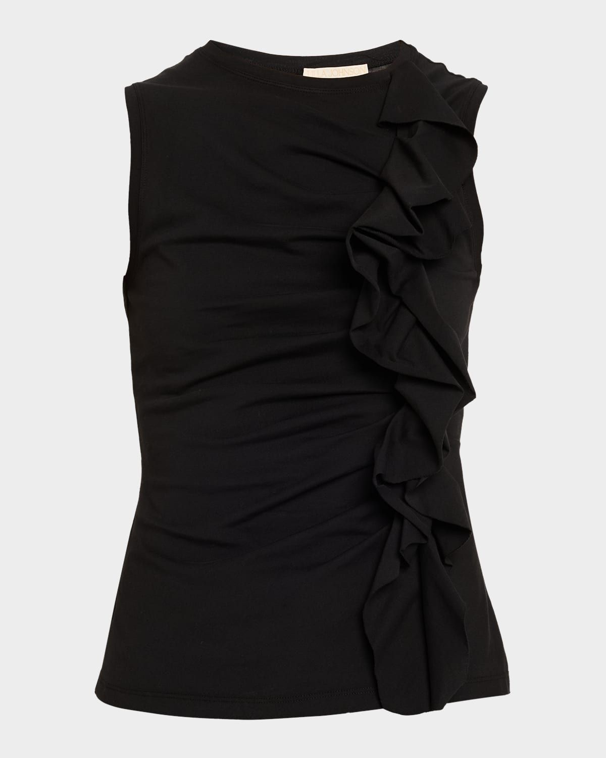 Clio Ruched Sleeveless Ruffle Top