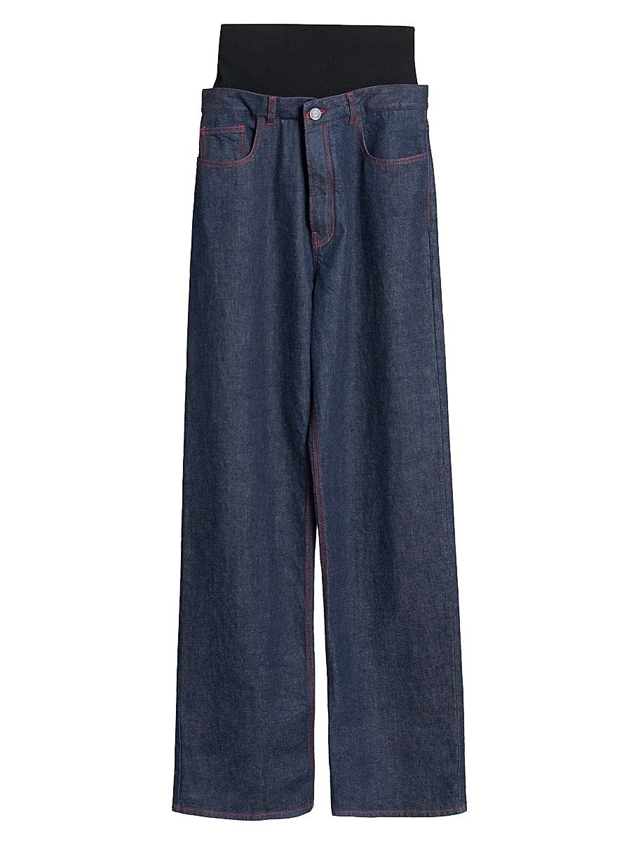 ALAÏA Women's Banded Baggy Wide-Leg Jeans - Bleu Denim - Size 10