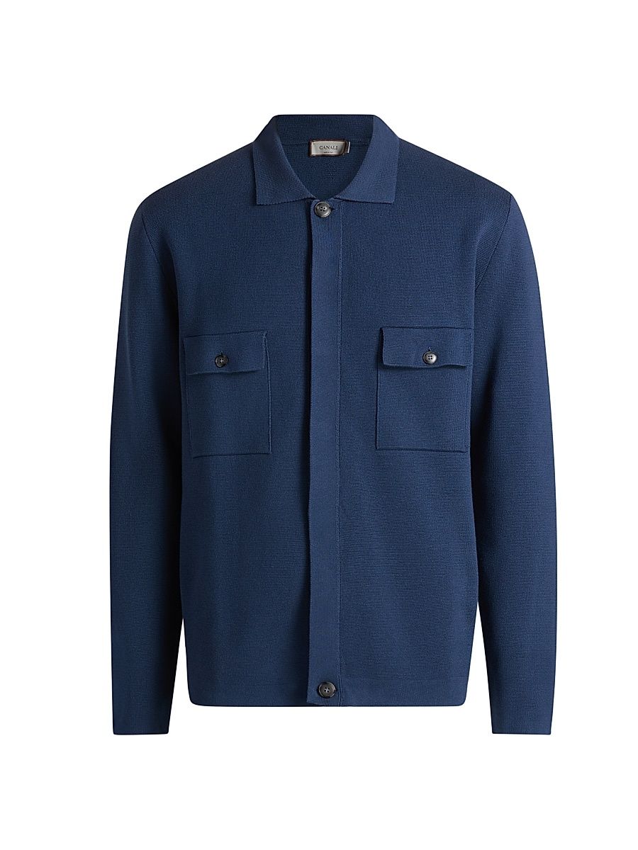 Men's Chest Pocket Knit Overshirt - Blue - Size 46