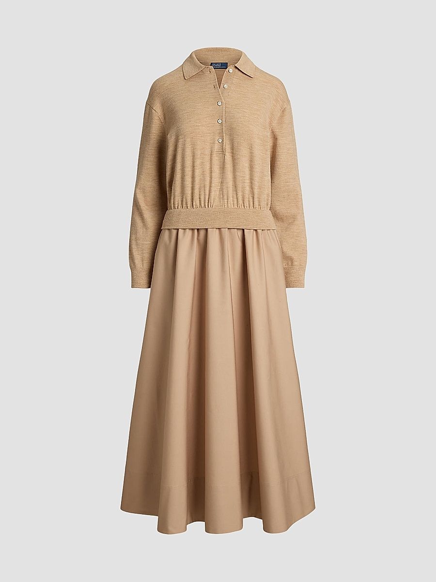 Polo Ralph Lauren Women's Hybrid Knit Polo Maxi Dress - Tan Melange - Size XS