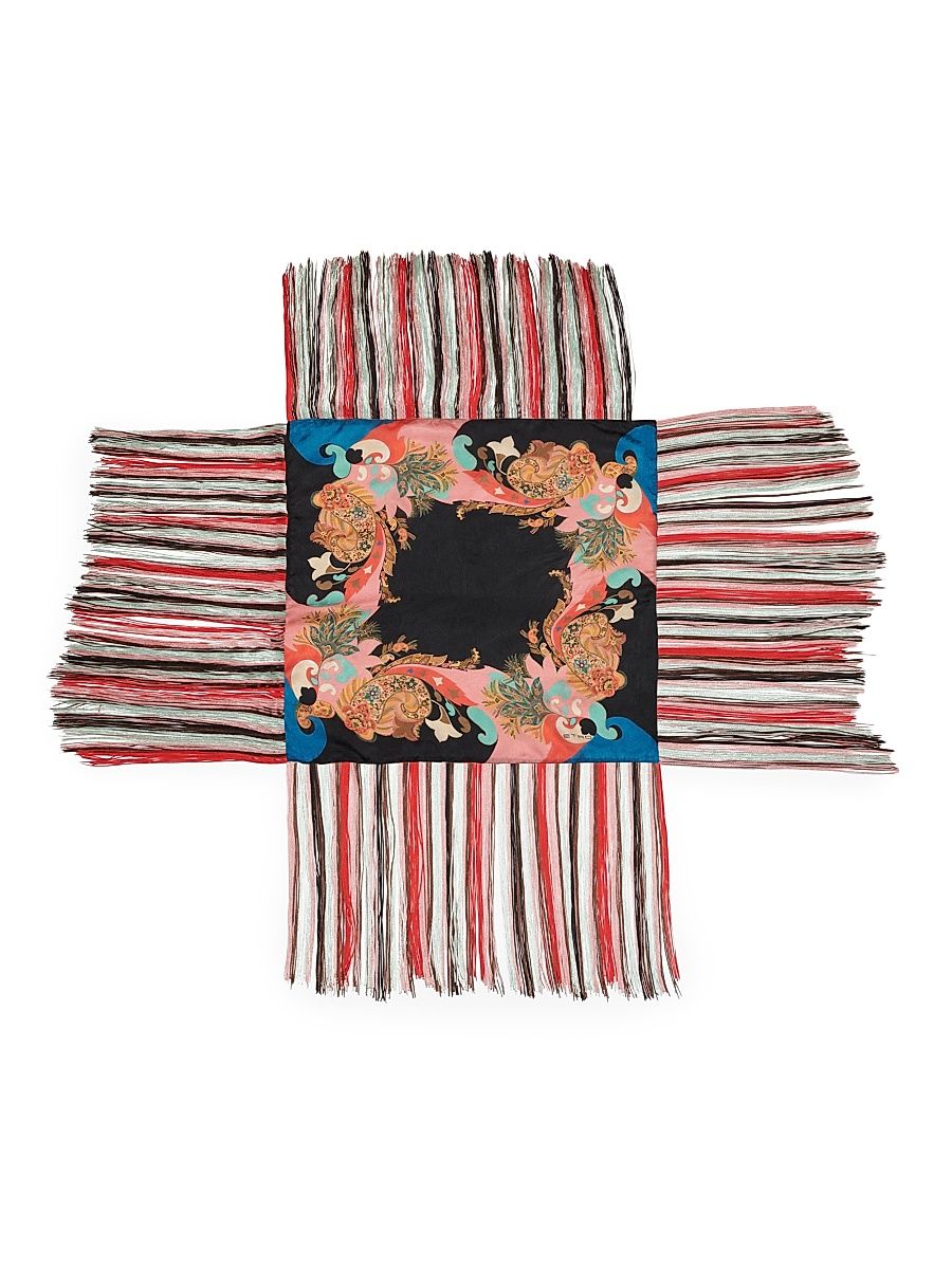 Women's Fringed Paisley Scarf - Black Multi