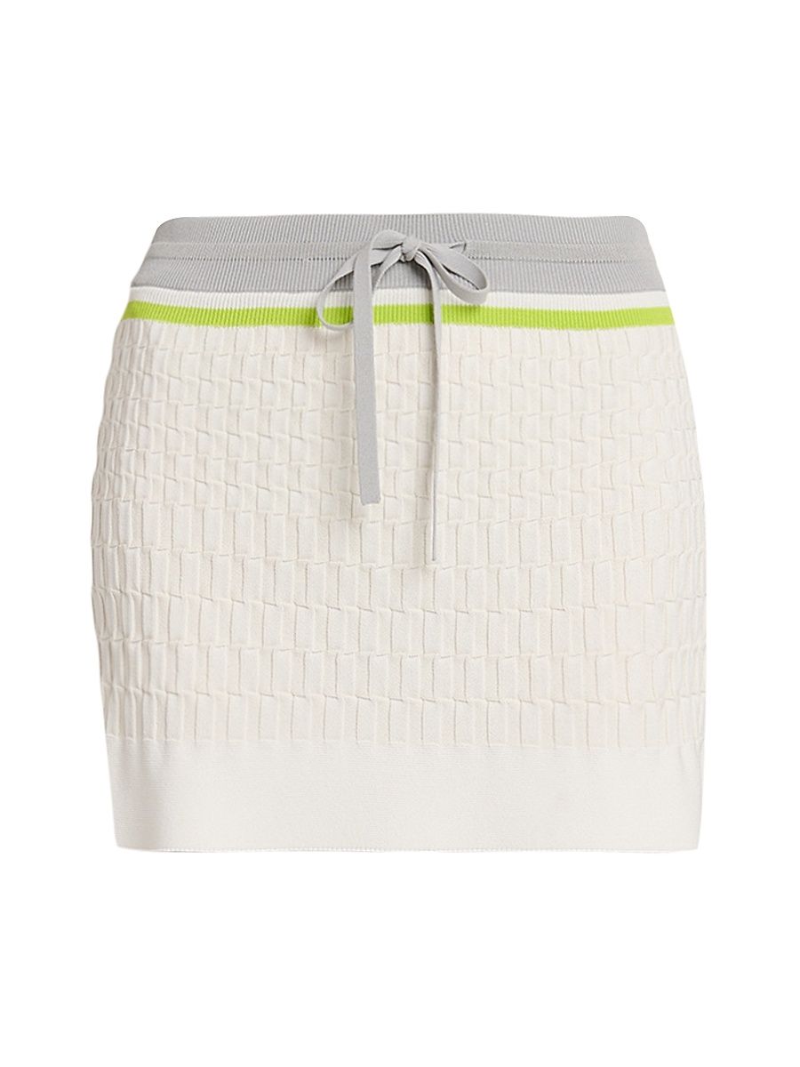 Women's Tennis Striped Knit Drawstring Miniskirt - White - Size XL