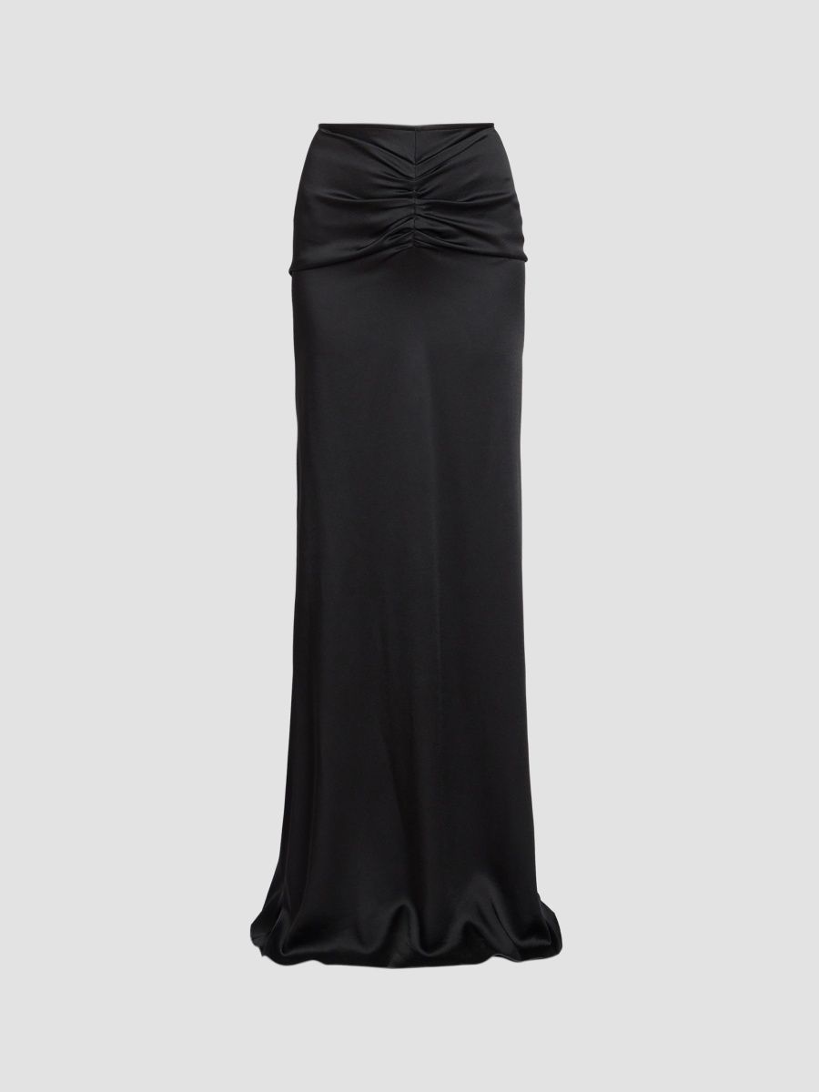 Victoria Beckham Women's Isabella Satin Ruched Maxi Skirt - Black - Size 6