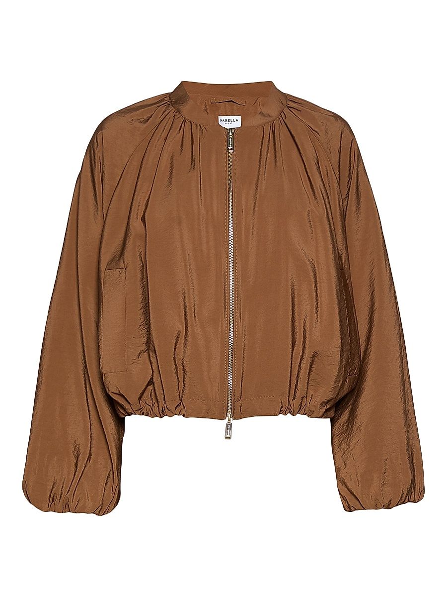 Women's Drawstring Hem Bomber Jacket - Tobacco Brown - Size 14