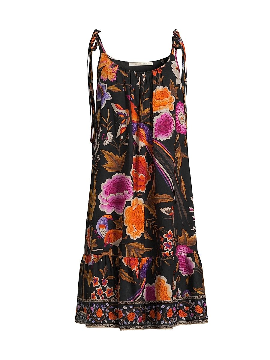 Women's Tamara Floral Cotton Sleeveless Knee-Length Dress - Black Multi - Size Large