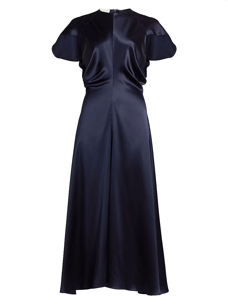 Women's Anais Silk Cape-Sleeve Midi-Dress - Midnight Navy - Size 8