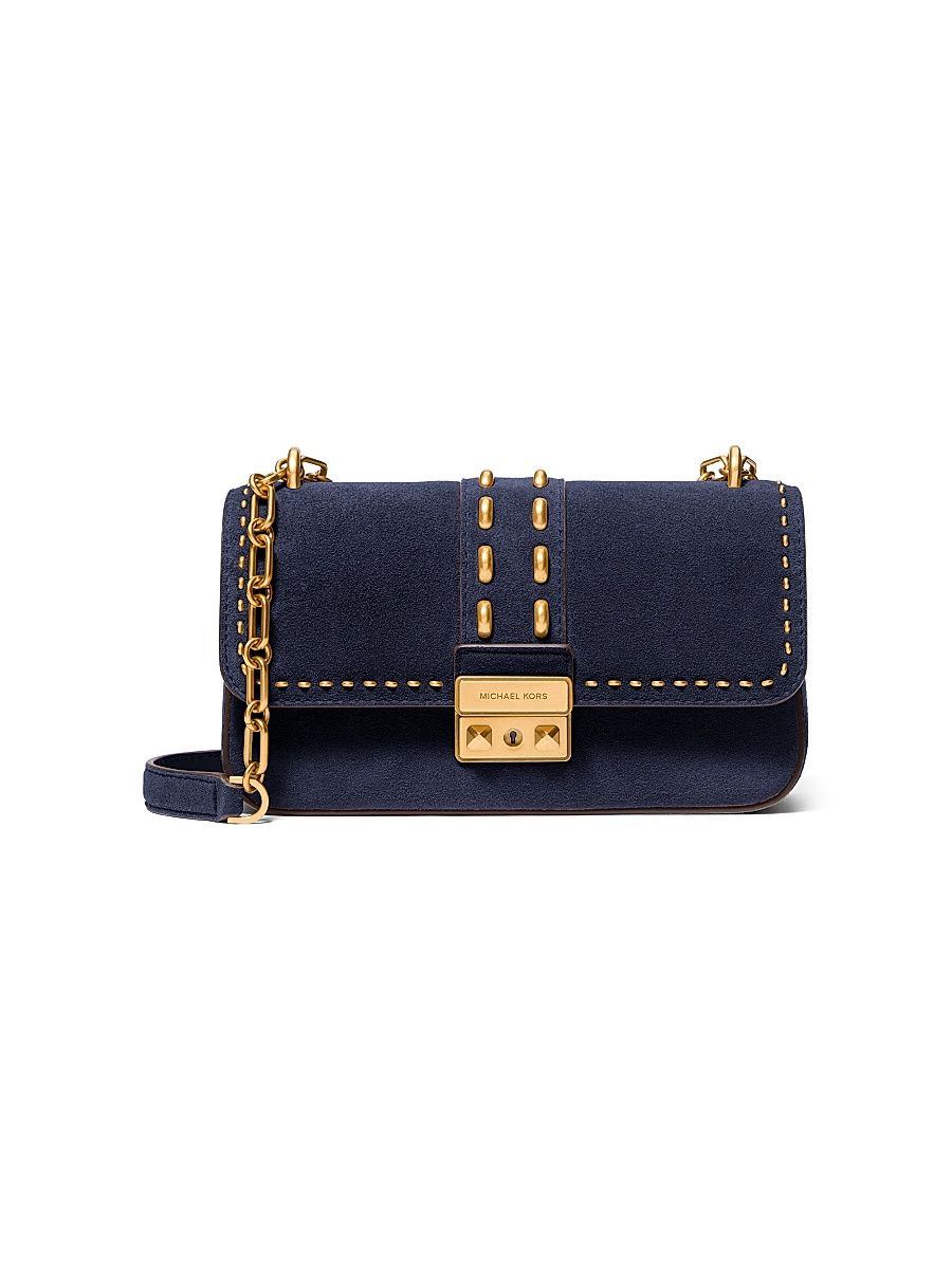 Women's Small Suede Convertible Shoulder Bag - Dress Blues